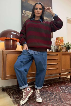 Buddie Stripe Knit Chocolate Burgundy /3=